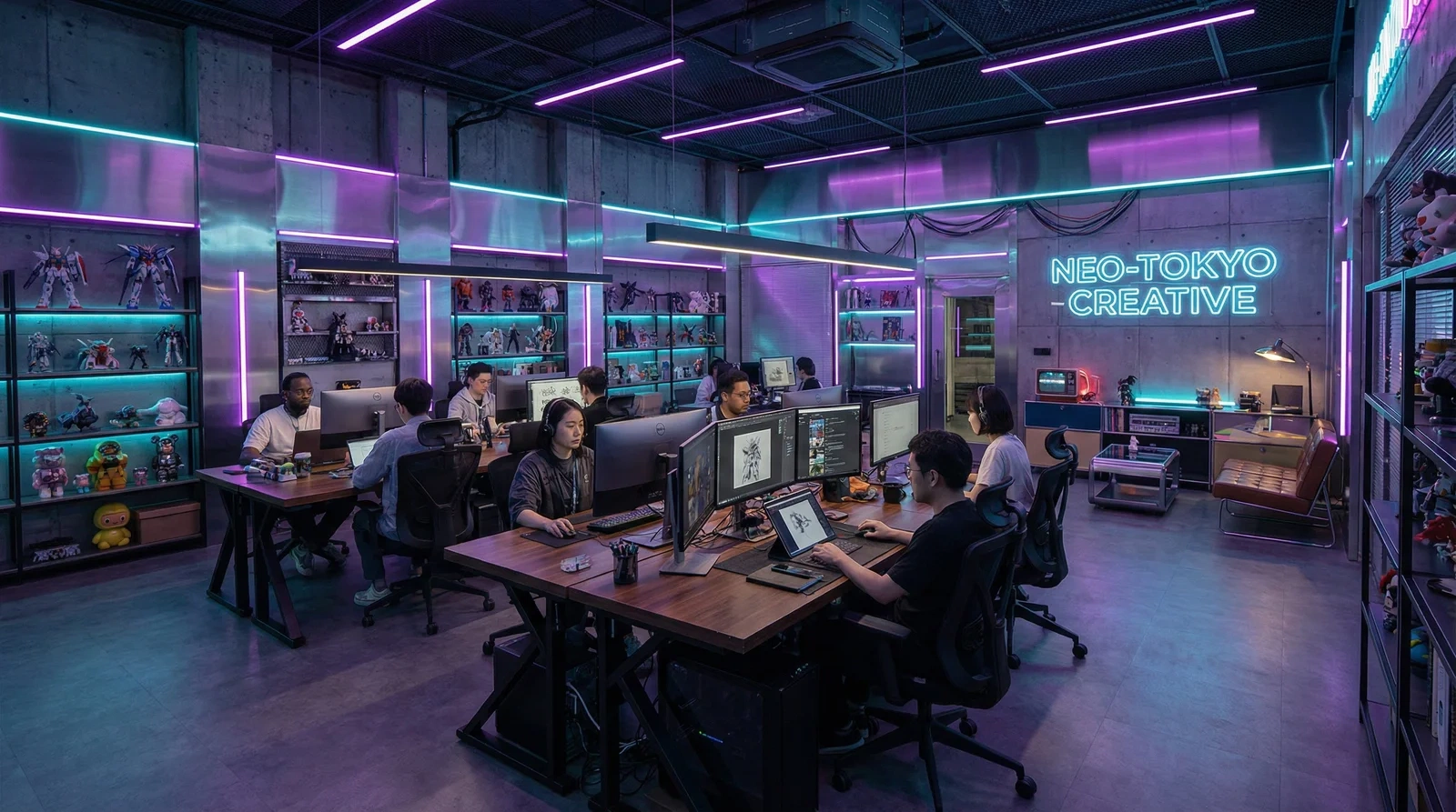 17c一起草网页版团队赛博朋克风格创意办公室环境
